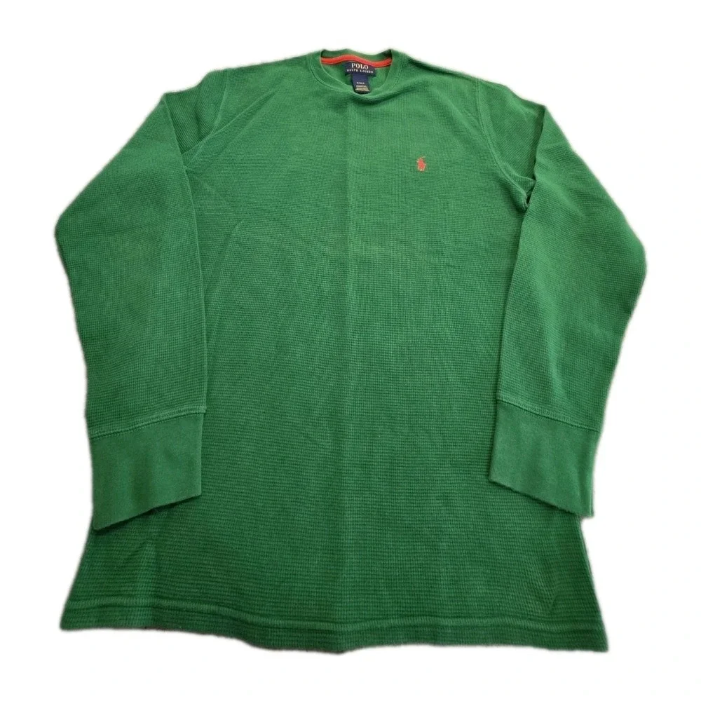 POLO Ralph Lauren Men‎  Waffle Knit Green Long Sleeve Thermal Shirt Small Henley
